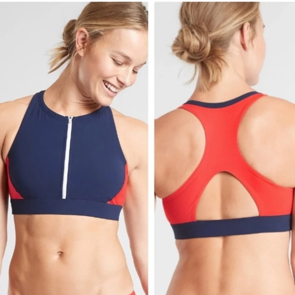 ATHLETA Colorblock Mid-Rise Swim Top S